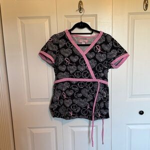 Black and Pink Peace Sign Scrub Top